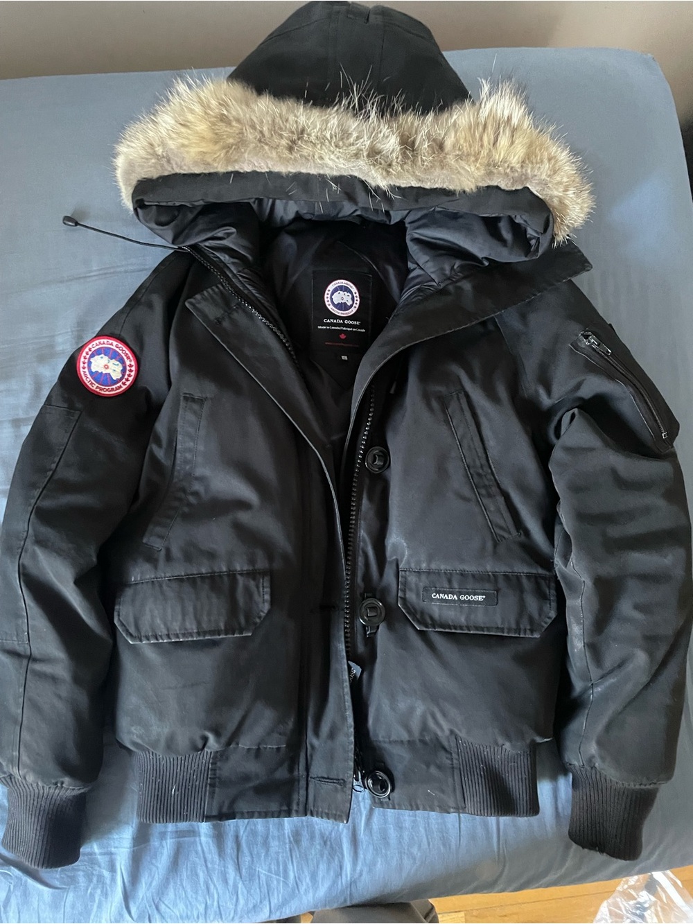Canada Goose Black Hooded Puffer Jacket with Fur-Trim